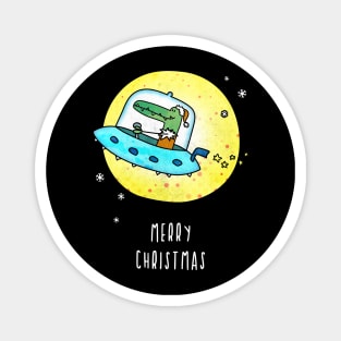 Merry Rocking Space Crocodile Alligator Christmas Magnet